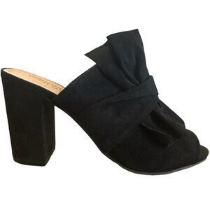 Christian Siriano  Reese Black Faux Suede Block Heel Slip-On Mules